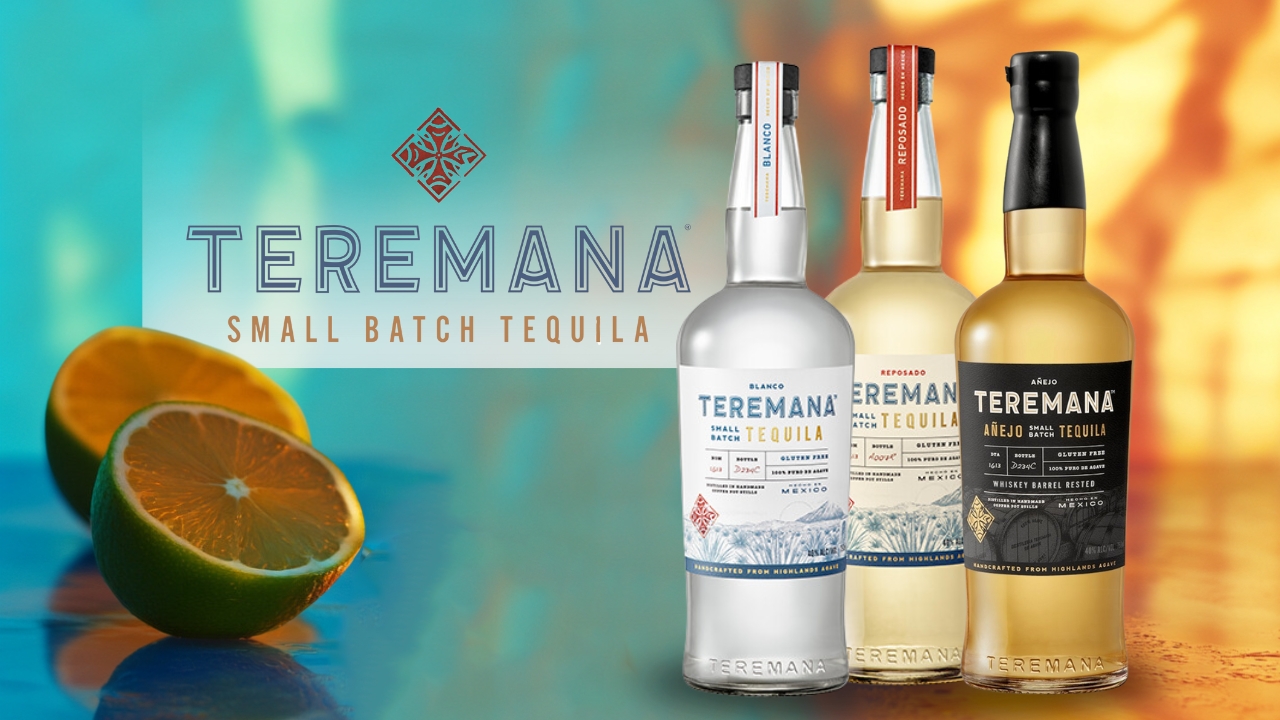 Teremana Small Batch Tequila featuring three bottles: Blanco, Reposado, and Añejo