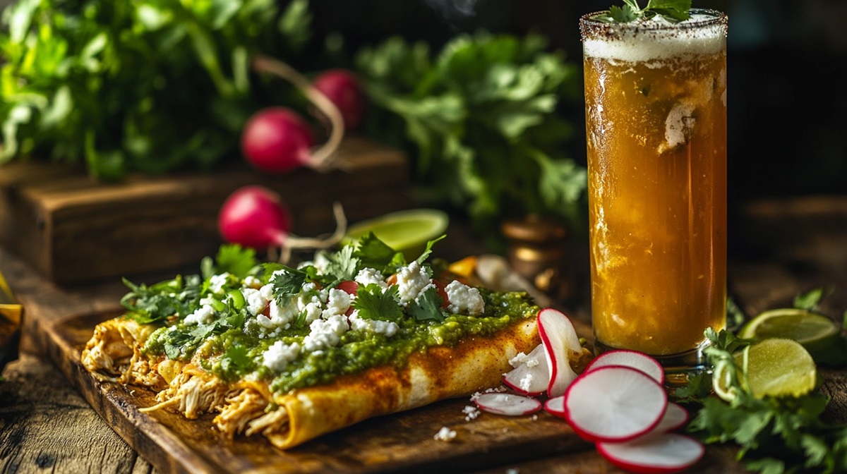 Michelada and Enchiladas Verdes