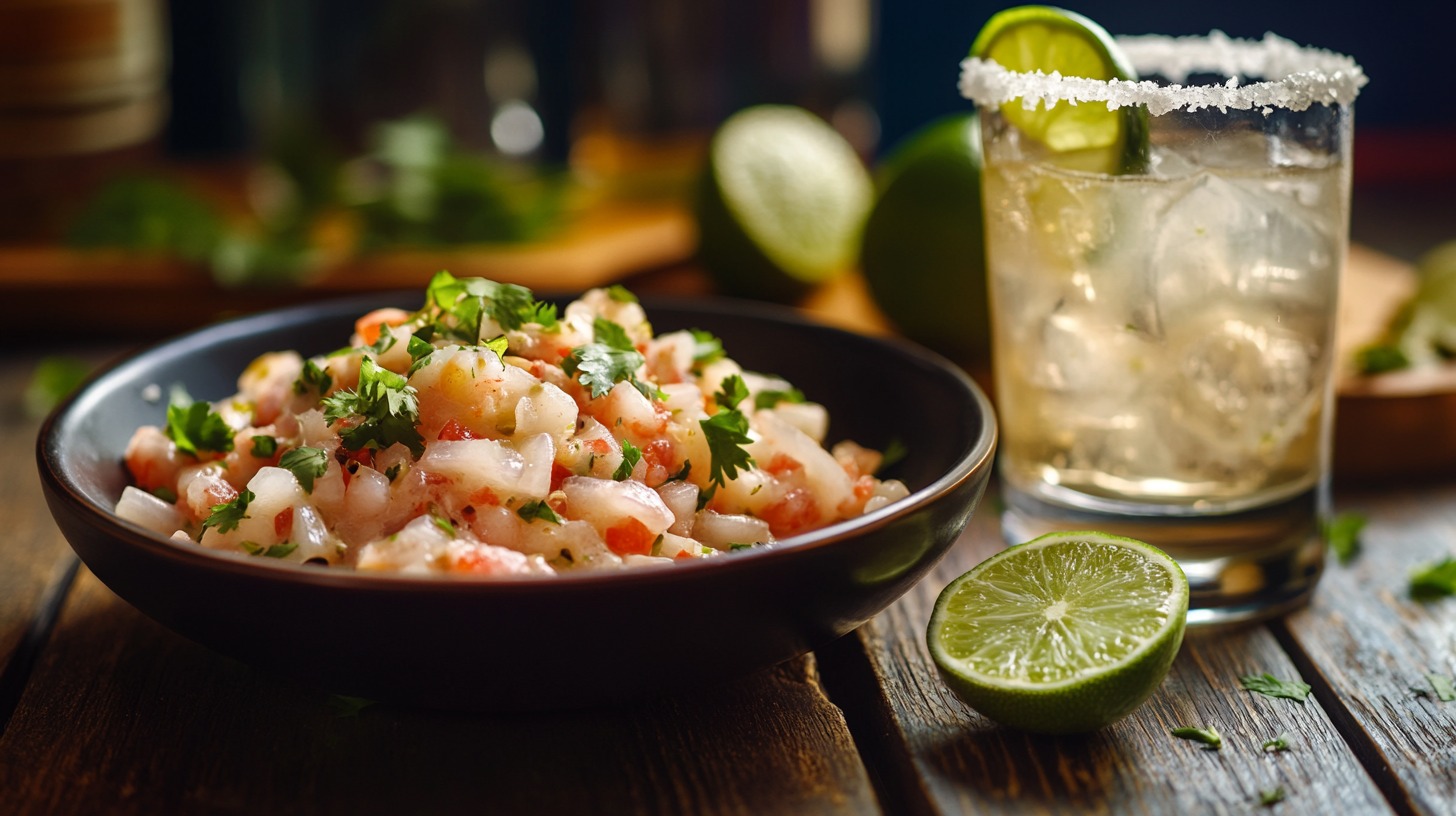 Tequila drink and mexican Ceviche