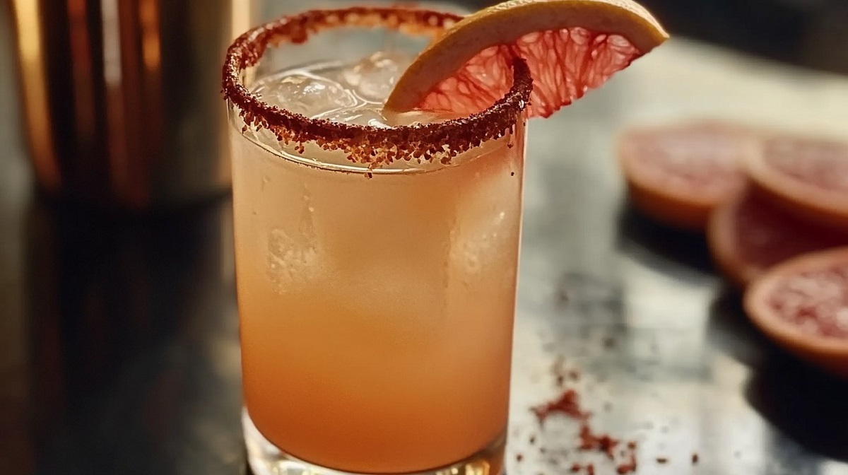 Mezcal Paloma with Fresh Grapefruit and Chili Salt